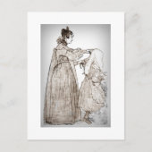 母が娘の髪を撫でる ポストカード (正面)