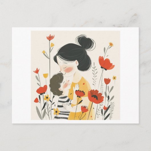 母が息子を抱き締める ポストカード (正面)