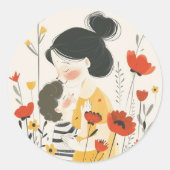 母が息子を抱き締める ラウンドシール (正面)