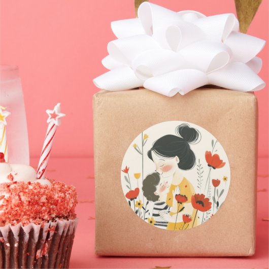 母が息子を抱き締める ラウンドシール (パーティー)