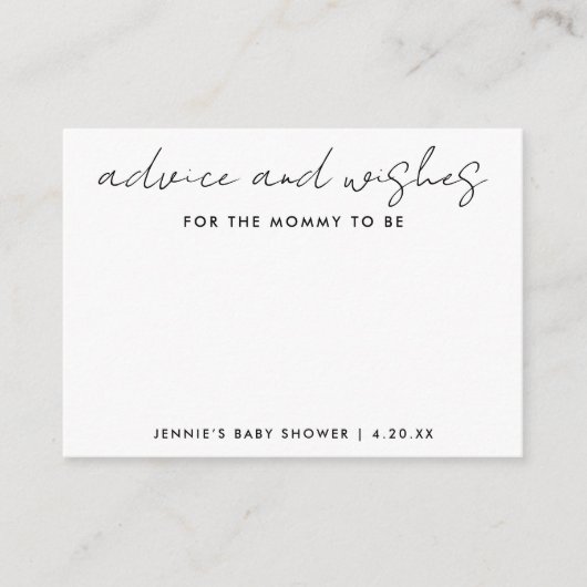 母が赤ちゃんシャワーのミニマルな人になることを願う アドバイスカード (正面)