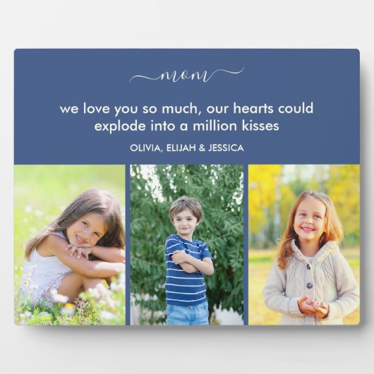 母さん私たちは愛する詩3フォトブルーとアイボリー フォトプラーク (正面)