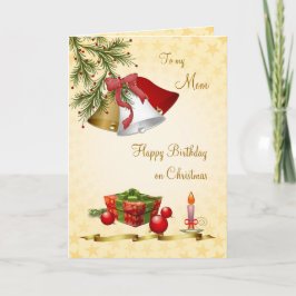母さん、クリスマスのカードの誕生日、鐘とキャンドル シーズンカード