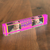 母すごいピンクの子供の名前とフォトデスクプラーク デスクネームプレート (側面)