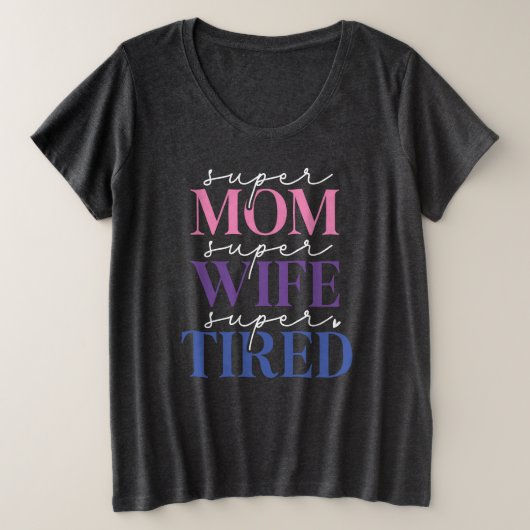 母すごい妻くたびれた(煙)プラスTシャツ プラスサイズTシャツ (デザイン正面)