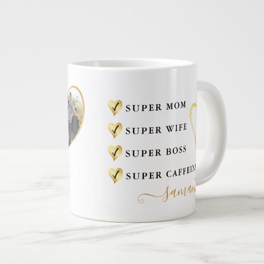 母すごい妻ボスハート写真母の日 ジャンボコーヒーマグカップ (正面右)