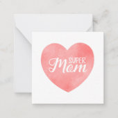 母すごい文字ピンクのハート、母の日デザイン ノートカード (正面)