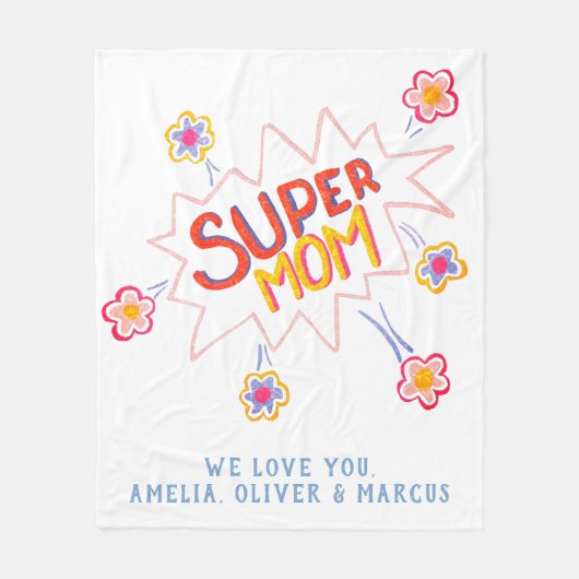 母すごい花漫画バブル母の日 フリースブランケット (正面)