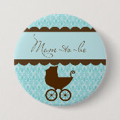母とエレガントベビーの馬車とブルーダマスク 缶バッジ (正面)