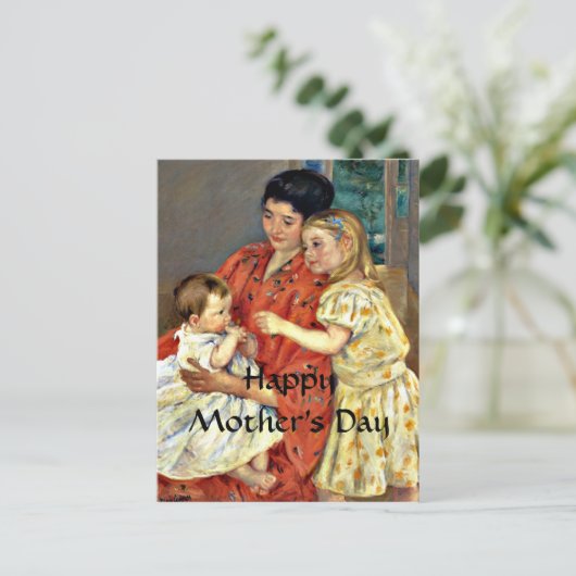 母とサラが赤ちゃんを愛でる - 母の日 ポストカード (スタンド正面)