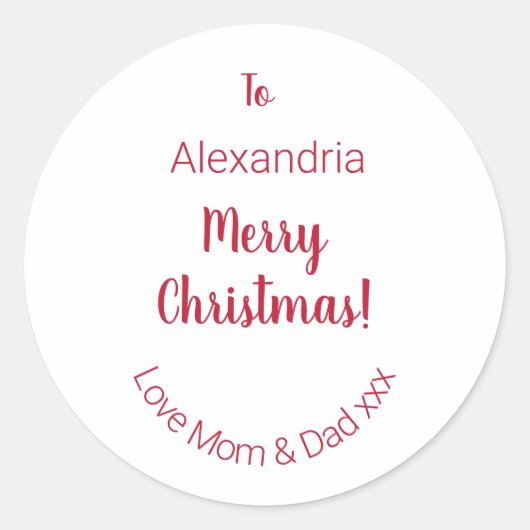 母とパパからかわいいメリークリスマスミニマル ラウンドシール (正面)