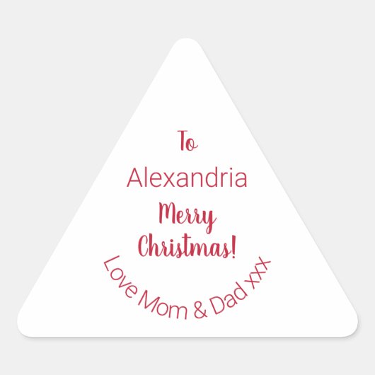 母とパパからかわいいメリークリスマスミニマル 三角形シール (正面)
