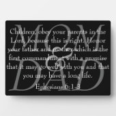 母とパパのための聖書の聖句エペソ6:1-3プラーク フォトプラーク (正面)