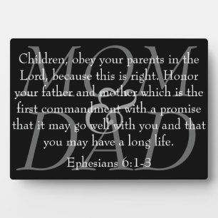 母とパパのための聖書の聖句エペソ6:1-3プラーク フォトプラーク