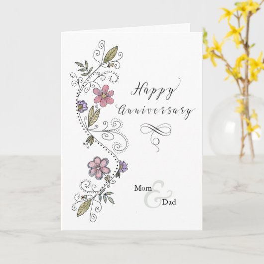 母とパパの水の色の渦巻きカードの記念日 カード (黄色い花)