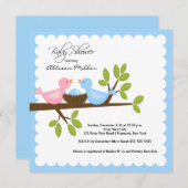 母とパパの鳥とベビーの鳥の赤ちゃんシャワー 招待状 (正面/裏面)