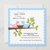 母とパパの鳥とベビーの鳥の赤ちゃんシャワー 招待状 (正面)