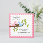 母とパパの鳥とベビーの鳥の赤ちゃんシャワー 招待状 (スタンド正面)