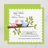 母とパパの鳥とベビーの鳥の赤ちゃんシャワー 招待状 (正面/裏面)