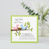 母とパパの鳥とベビーの鳥の赤ちゃんシャワー 招待状 (スタンド正面)