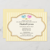 母とパパの鳥とベビーの鳥の赤ちゃんシャワー 招待状 (正面/裏面)