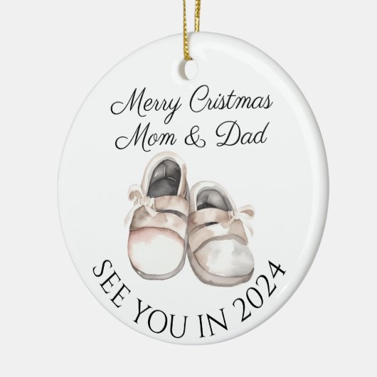 母とパパは新生児妊娠の発表になる セラミックオーナメント (左)