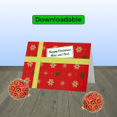 母とパパ赤の小包のためのクリスマスの挨拶 シーズンカード