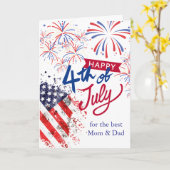 母とパパ7月4日の愛国心 カード (黄色い花)