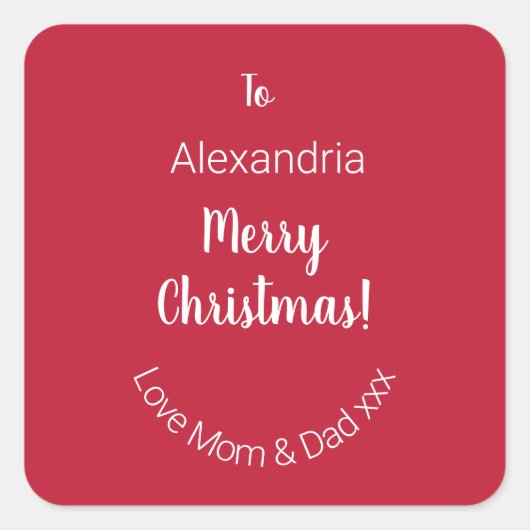 母とパーソナライズされたパパからかわいいメリークリスマス スクエアシール (正面)
