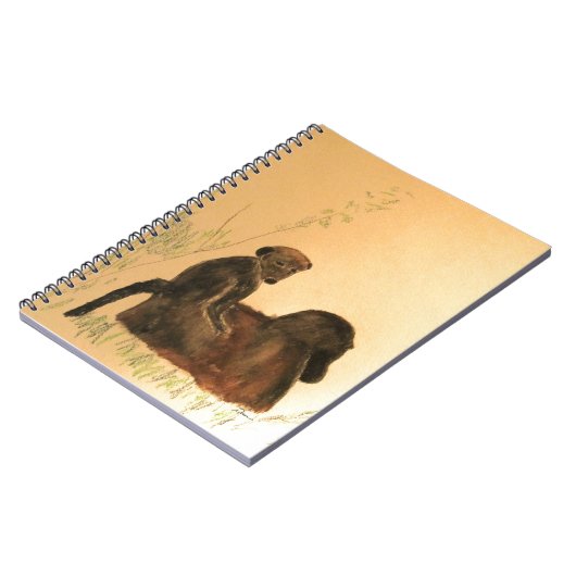 母とベビーのヒヒ – 野生動物のサル霊長類 ノートブック (左側)