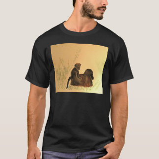 母とベビーのヒヒ – 野生動物のサル霊長類 Tシャツ