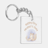 母とベビーの狐 – 幸せな最初の母の日 キーホルダー (正面左)