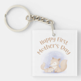 母とベビーの狐 – 幸せな最初の母の日 キーホルダー