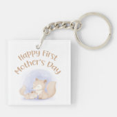 母とベビーの狐 – 幸せな最初の母の日 キーホルダー (裏面)