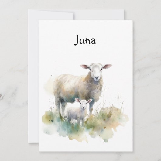 母とベビーの羊、春生まれたばかりの、カスタマイズ 招待状 (正面)