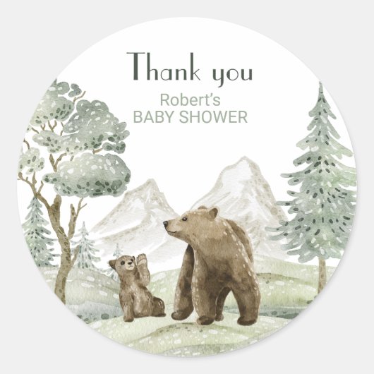 母とベビーは水の色の森の招待 ラウンドシール (正面)