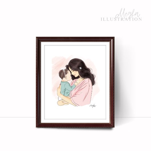 母とベビーイラストレーション ポスター