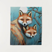 母とベビーキツネ タペストリー (正面)
