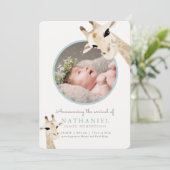 母とベビーキリン青い写真誕生のお知らせ 招待状 (スタンド正面)