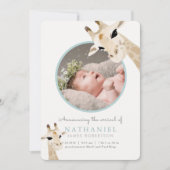 母とベビーキリン青い写真誕生のお知らせ 招待状 (正面)