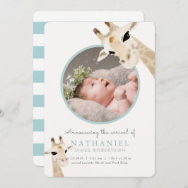 母とベビーキリン青い写真誕生のお知らせ 招待状