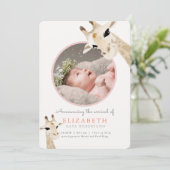 母とベビーキリン・ピンク写真誕生のお知らせ 招待状 (スタンド正面)