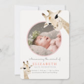 母とベビーキリン・ピンク写真誕生のお知らせ 招待状 (正面)