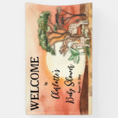 母とベビーキレーフサファリベイビーシャワーウェルカム 横断幕 (縦)