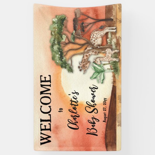 母とベビーキレーフサファリベイビーシャワーウェルカム 横断幕 (縦)