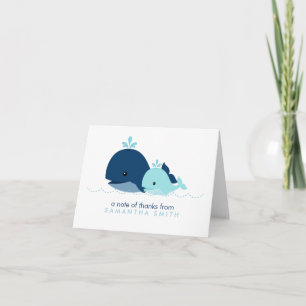 母とベビークジラの赤ちゃんシャワー{blue} サンキューカード