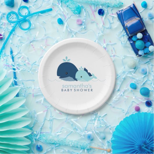 母とベビークジラの赤ちゃんシャワー{blue} ペーパープレート (パーティー)