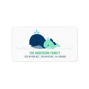 母とベビークジラの赤ちゃんシャワー{green} ラベル