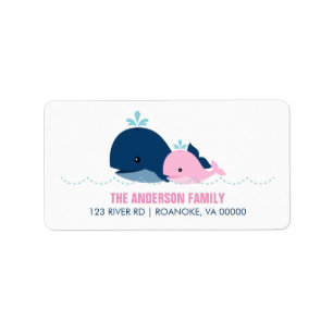 母とベビークジラの赤ちゃんシャワー{pink} ラベル