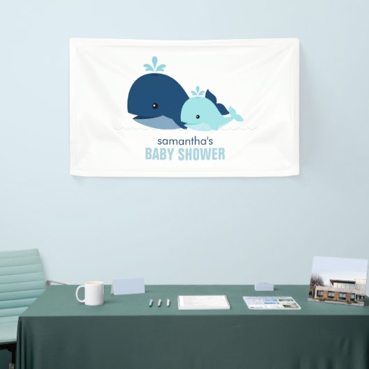 母とベビークジラ男の子シャワー歓迎 横断幕 (トレードショー)